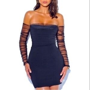 Miss Circle Black Off The Shoulder Mini Dress Size Medium